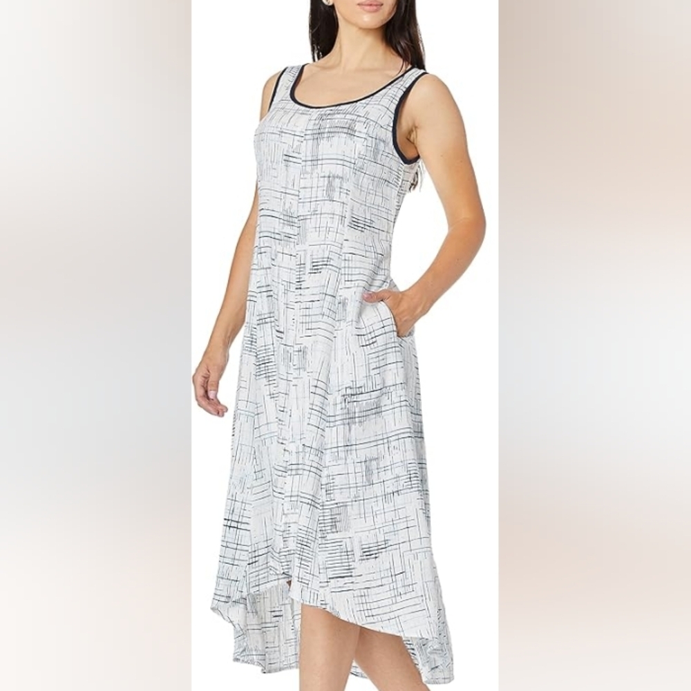 Jones New York Linen Blend Long Straight Lines Design High Low Hem Dress